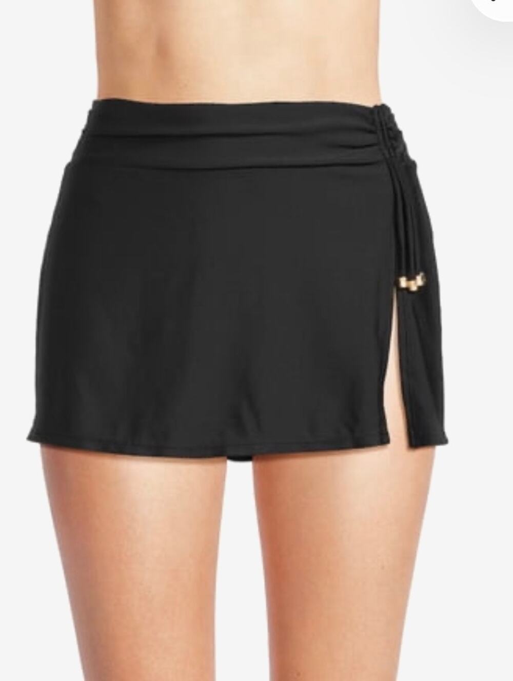 Time and Tru Women Plus 1X Side slit Tie Swim skirt bottom black Built-in brief